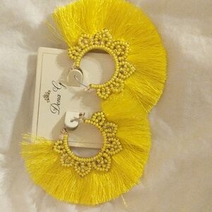 Yellow Fringe Hoop Earrings NEW